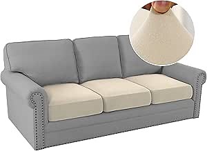 H.VERSAILTEX Fleece Couch Cushion Covers Stretch Couch Covers for 3 Cushion Couch Sofa Thick and Soft Couch Covers Washable (3 Piece Sofa Cushion Cover, Ivory)