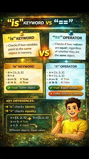is keyword vs == operator #pythonprogramming #comparisonoperators #keywords @CodeWithHarry