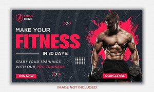 Gym and fitness youtube video thumbnail or web banner design template | Premium Vector
