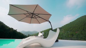 LAUSAINT HOME Outdoor Patio Umbrella with Base Included,10ft Large Deluxe Curvy Cantilever Umbrella Offset Umbrella with 360° Rotation for Pool Garden, Deck Market (Beige)