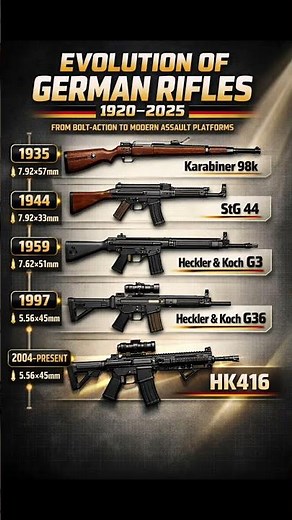 Evolution of German Rifles 🔥 From Kar98k to HK416 #shorts #military #guns