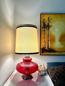 MCM Red Crackle Glass Lamp: Light-up Base & Top, Original Shade - Etsy Canada