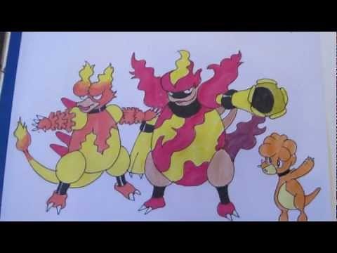 How to draw Pokemon: No.240 magby, No.126 Magmar, No.467 Magmortar