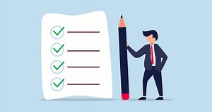 Download 4k Checklist for work animation. confident businessman standing with pencil after completed all tasks checklist for free