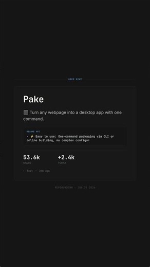Turn Webpages Into Desktop Apps — Pake #github #opensource #coding #ai #developers #shorts #trending