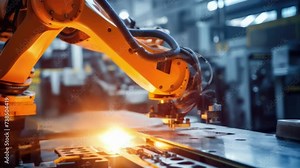 An automated robotic arm carefully calibrating large pieces of metal to ensure they are dimensionally accurate for construction.