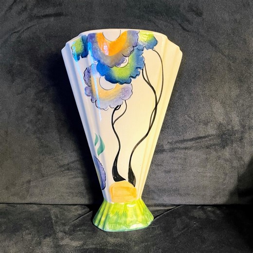 Vintage Clarice Cliff Style Hand Painted Art Deco Ceramic Fan Vase 9.5 Inches Tall - Etsy