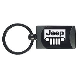 Keychain Two-Tone Gunmetal Rectangular With Jeep Grille Logo