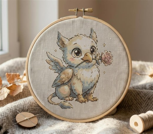 Kawaii Griffin Cross Stitch Pattern | Baby Animal Embroidery (PDF Pattern) - Etsy