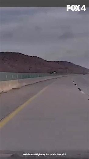 WATCH OUT! A commercial vehicle transporting tires lost part of its cargo in Pittsburg County on Tuesday, November 18, sending loose tires rolling down a highway and in the direction of a Oklahoma Highway Patrol (OHP) car. Dashcam footage released by OHP shows multiple tires bounding along the highway after bouncing over a barrier wall. “Thankfully, this incident only caused damage to an OHP unit, but as we have seen in the past, loose tires can cost lives,” OHP said in a Facebook post. | FOX 4 