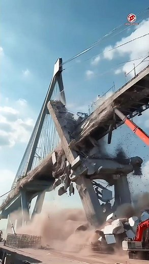 Major earthquake destroys bridge construction-ai simulation