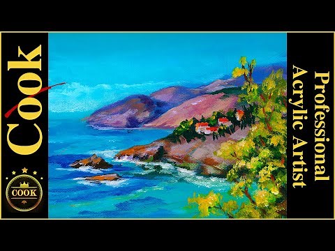 How to Paint a Quiet California Ocean-vista with Acrylic Paints with Ginger Cook fun and Easy