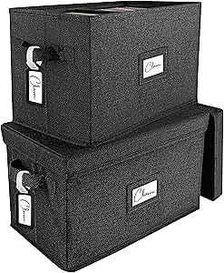 Vinyl Record Storage Box Set of 2 - for 7"/45 RPM LPs, Black Case with Lid Holds up to 160 Albums, CD Crate Play Music Holder, File Folder Cabinet Organizer Case with Handle