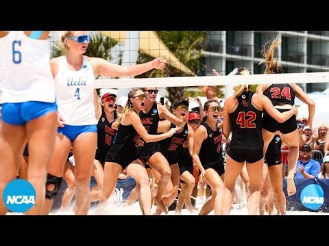 USC match point, celebration at 2023 NCAA beach volleyball championship