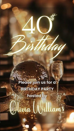 Gold Disco Ball Birthday Invitation | Animated Party Evite | Editable Canva Template