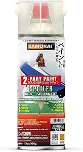 SAMURAI 2-Part Non-Isocyanate (NISO) Spray Paint for Car Spoiler - 11.3 Ounce UV Resistant and Rust Resistant NISO (Non-Isocyanate) Spray (METALLIC BLACK, Pack of 1 Can)