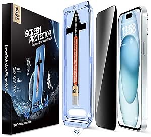 MAGIC JOHN 2 Pack for iPhone 15 6.1 inch Privacy Glass Screen Protector, Auto Dust-Elimination Installation, Bubble Free, Easy Installation