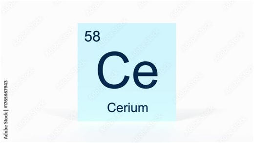 Cerium Element 4K Render - Periodic Table Box with Atomic Number 58, Scientific Education, Chemistry Classroom, Modern Science Video, and Laboratory 3D Content