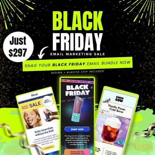 ECOM FOUNDERS: Black Friday is almost here — and your email funnel still isn’t ready. Don’t miss out on thousands in sales again this year. We’ll design and set up your entire 7-email Black Friday/Cyber Monday campaign in Klaviyo — done for you, beautifully branded, and ready to send. ⚡ Delivered fast ⚡ Built to convert ⚡ No templates. All custom. Lock in your 7-email BFCM setup before spots fill up. | Pro Emailers