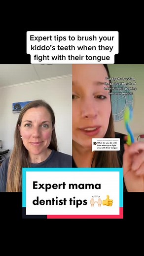 #duet with @themamadentist #momtipsandtricks Brushing teeth is a really important part of your little one’s bedtime routine, but sometimes it can feel like a total battle! Here are 2 excellent tips of your little one is fighting with their tongue the toothbrush. 🥰❤️ #bedtimeroutine #babyteeth #babyteethbrush #toddlerteethbrushing #toddlerteeth
