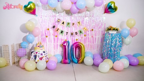 10th Birthday Decorations Rainbow,Gradient Number 10 Balloon,Pastel Happy Birthday Banner Fringe Curtain Heart Foil Balloons Boys Girls 10 Year Old Decor