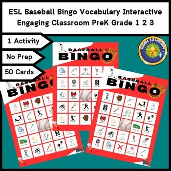 Baseball Bingo Vocabulary ELA ESL English Game Logic Puzzle Sight Word Review