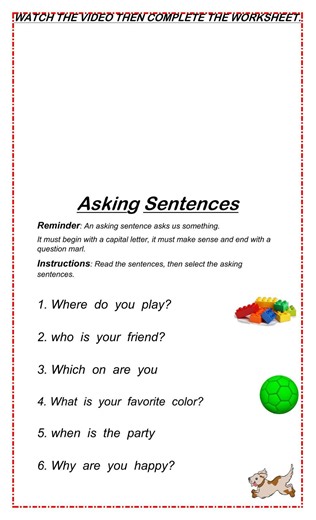 week 8 WEDNESDAY GRAMMAR ASKING SENTENCES HOMEWORK worksheet