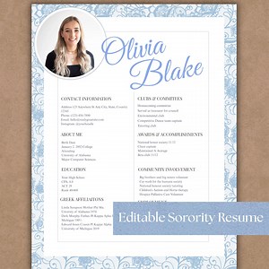 Blue Sorority Resume Template | Editable Canva Recruitment Packet (PDF) - Etsy Canada