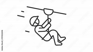 Animated zipline ride moving icon. Zip lining. line animation. Falling down, extreme activity. Recreational tourism. Black illustration on white background. HD video with alpha channel. Motion graphic Stock Video
