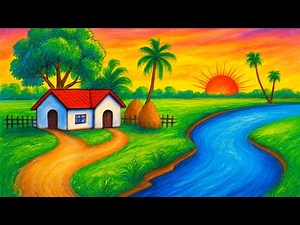 How to draw landscape countryside scenery.