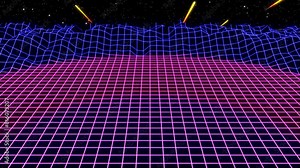 Retro-futuristic grid landscape that is reminiscent of the 1980s video game concept. Infinite loop background