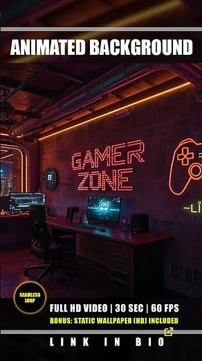 Animated Background: Cyberpunk Gamer Zone Room | Neon PC Gaming Desk Stream Loop Video