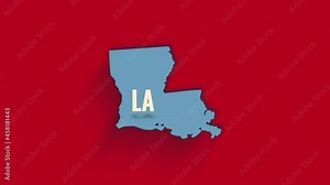 3d animated map showing the state of Louisiana from the United State of America. USA. 3d Louisiana state with shadow on red background