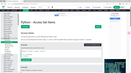 36集合2 访问集合W3Schools Access Sets
