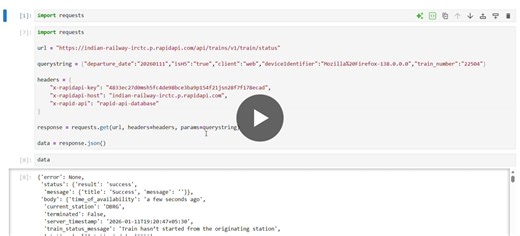 IRCTC Train Data Analysis Project using RapidAPI I recently built a project where I fetched real-time train data from IRCTC using RapidAPI and performed structured data handling and analysis.… | Tej pratap Singh