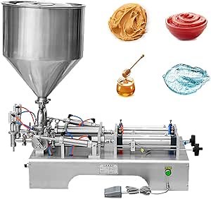 Hanchen Liquid and Paste Filling Machine 100-1000ml Double Nozzle Horizontal Pneumatic Piston Filler Semi-Automatic Paste Dispenser for Oil Cream Lotion Honey Butter with CE Certificate(100-1000ml)