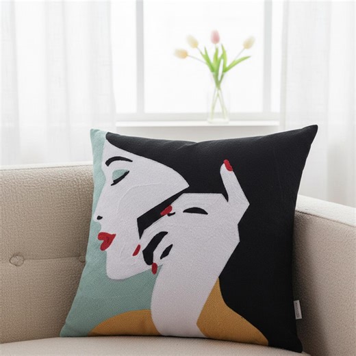 Abstract Face Tufted Pillow Cover, Modern Pop Art Cushion, Boho Home Decor - Etsy