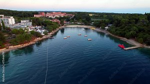 Porec - Croatia - rising overflight from the bay over the hotel complex with a fantastic view
