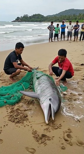 Locals Race Against Time to Save Struggling Dolphin Trapped in Net!
