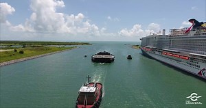 20K views · 845 reactions | LOOK WHO HAS ARRIVED: SpaceX's newest drone ship "A Shortfall of Gravitas" arrives at Port Canaveral today. It's SpaceX's newest asset for landing boosters at sea. This video was taken by our Port Canaveral drone pilot as the drone ship sailed past Carnival Cruise Line's Mardi Gras, their brand new ship powered by LNG. | Port Canaveral | Facebook