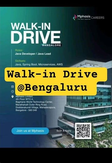 🔥🔥 Walk-in Drive | Feb 14th,2026 | 💥Mphasis @ Bengaluru #JAVA Developer