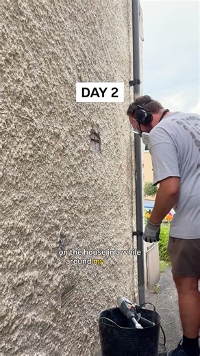 Ollie | DIY Home Reno on Instagram: "Day 2 of stripping the render off my broken 1930s house. It’s been slow the last month working around my day job, Christmas and the icy weather so I thought I’d flash back to footage you haven’t seen before and fill in the story for everyone. I thought this would come off quickly. It didn’t. Moved from hand tools to mechanical power! Bought my first SDS drill from @screwfix_uk (not sponsored) Realised how slow this is going to be. Borrowed a thermal camera at