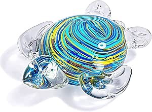 QFkris 6" Blown Glass Sea Turtle Figurine, Handmade Glass Sculpture, Home Decor, Birthdat Present