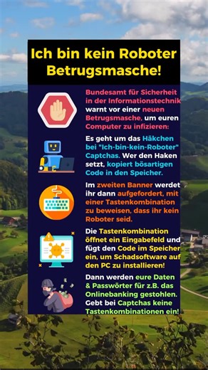 Finanzdenker on Instagram: "Teilt das Video! Wer sich nicht gut mit Computern auskennt kann sonst schnell darauf hereinfallen. Wer das Captcha anklickt um es zu lösen kopiert einen schädlichen Befehl in den Zwischenspeicher. Anschließend sollt ihr eine Tastenkombination eingeben um das zweite Captcha zu bestätigen. Diese Kombination öffnet die Windows Eingabemaske und fügt den gespeicherten Code ein um Schadsoftware herunterzuladen. Diese stiehlt Passwörter für zum Beispiel euer Onlinebanking. S