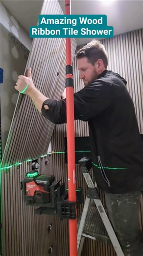 Italian Wood Ribbon Tile Shower