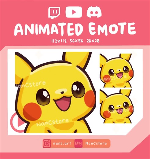 Pikachu Animated Emotes | Twitch Discord Streaming | 3 Variations | DUM SUS NT Sticky Note | Adorable Pokemon - Etsy