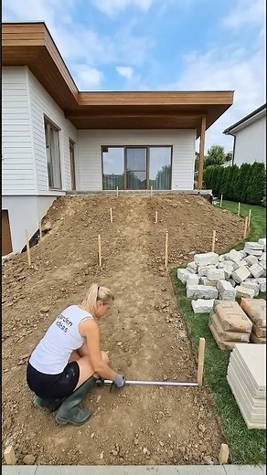 From bare dirt slope to a stunning terraced stone stairway garden!