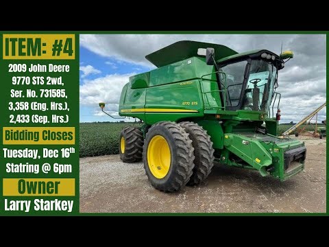 2009 John Deere 9770 STS 2wd Combine, Selling by Online Auction @www.BidNow.us Dec. 16, 2025