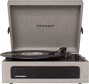 Crosley CR8017A-GY Voyager Vintage Portable Vinyl Record Player Turntable with Bluetooth Receiver and Built-in Speakers, Gray