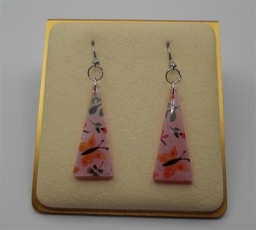 Pink Floral Resin Dangle Earrings | Butterfly Triangle Drop Earrings - Etsy